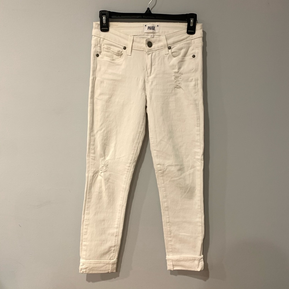Paige White Distressed Skyline Ankle Peg Jeans